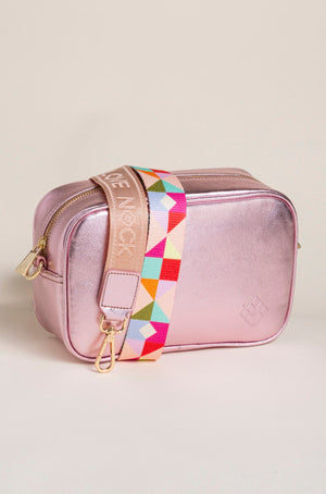 Crossbody Tulum Metálica Baby Pink - Doble Correa