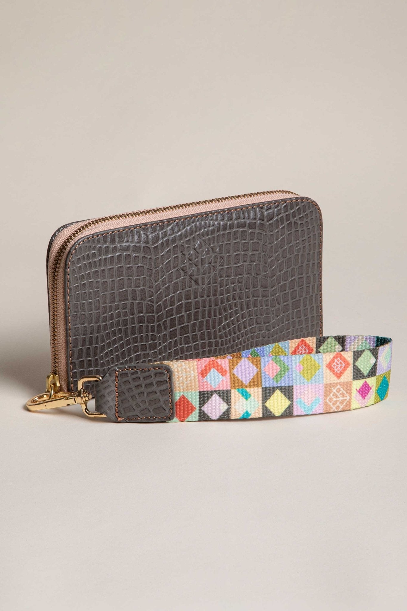 Cartera Gris croco Grande - LOVENOCK