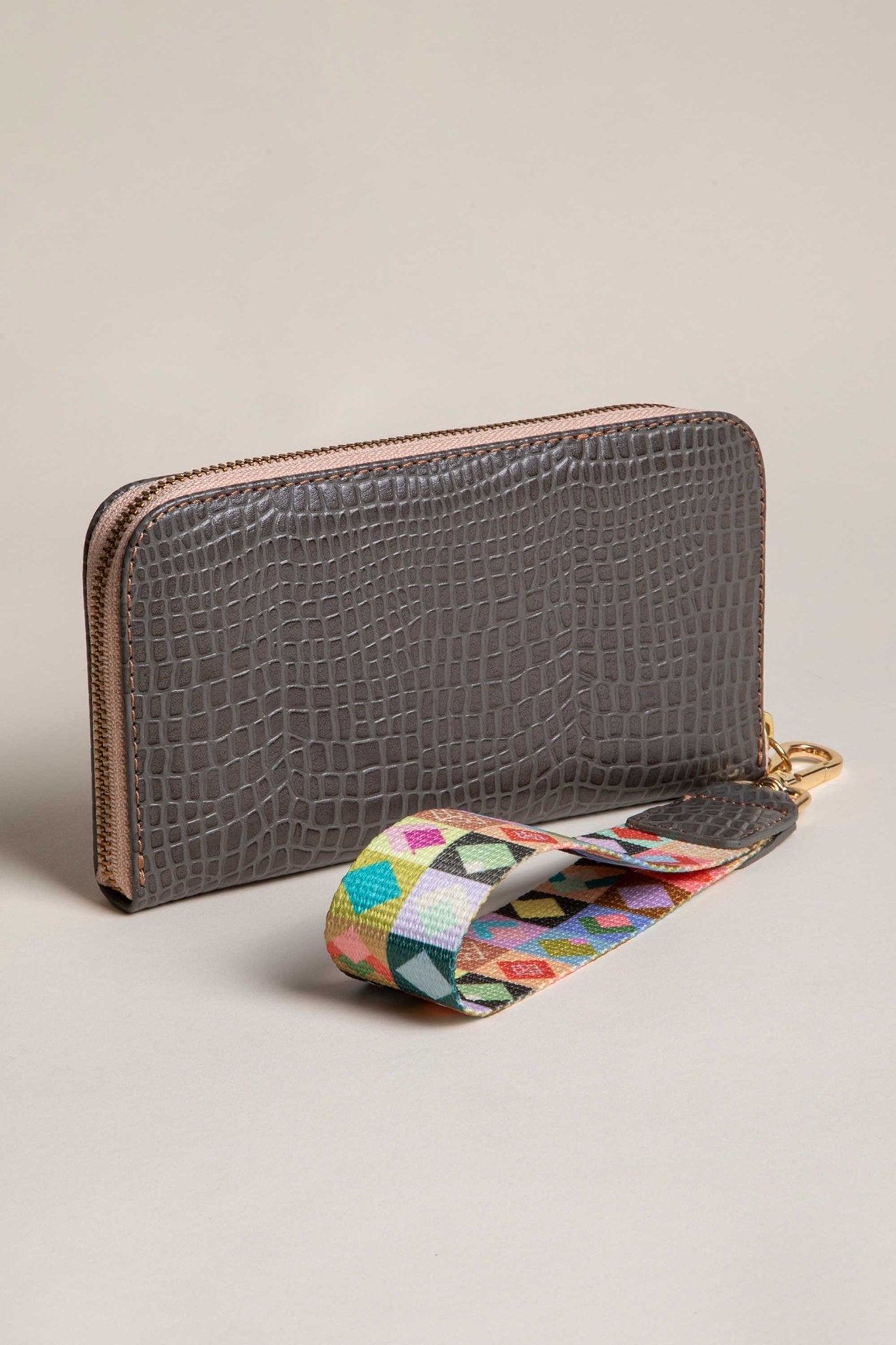 Cartera Gris croco Grande - LOVENOCK